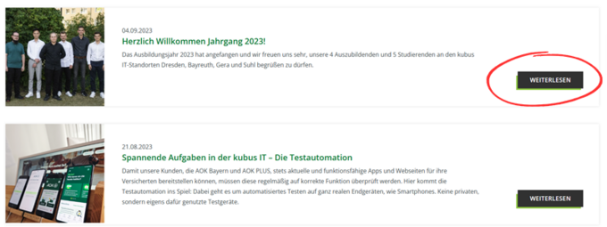 Screenshot Newsbereich